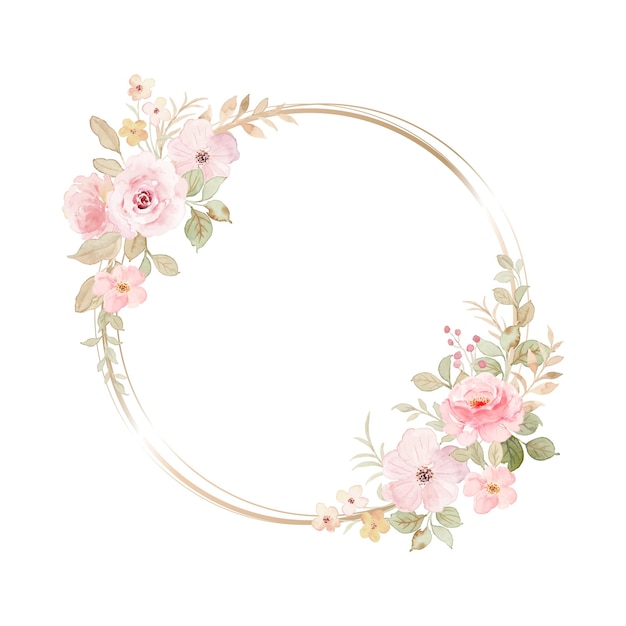 Free vector soft pink floral wreath with watercolor