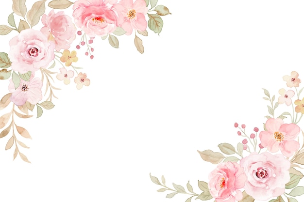 Free vector soft pink flower frame with watercolor