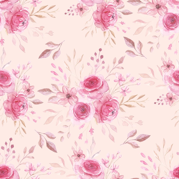 Free vector soft pink watercolor floral seamless pattern