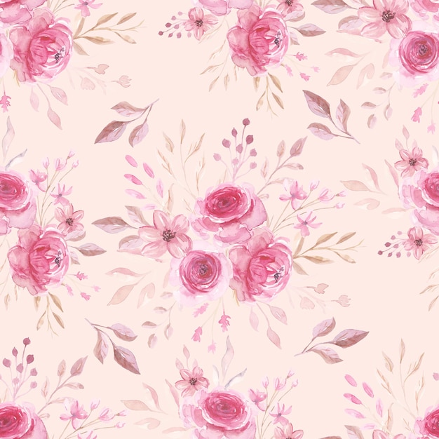 柔らかいピンク水彩花柄シームレスパターン