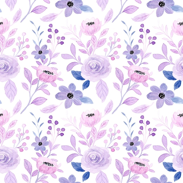 Soft purple floral watercolor seamless pattern
