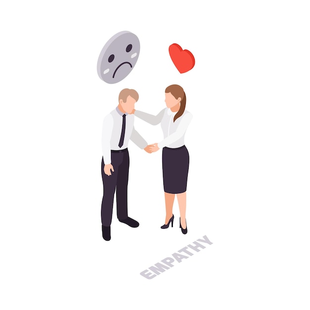 Soft skills empathy isometric icon with woman calming her colleague 3d