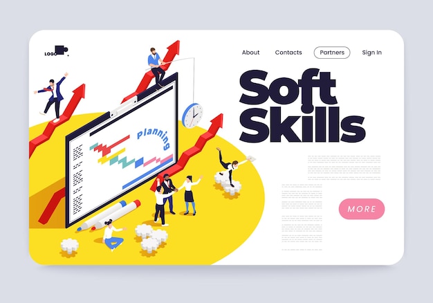 Free vector soft skills isometric horizontal web banner with people creating strategic plan vector illustration