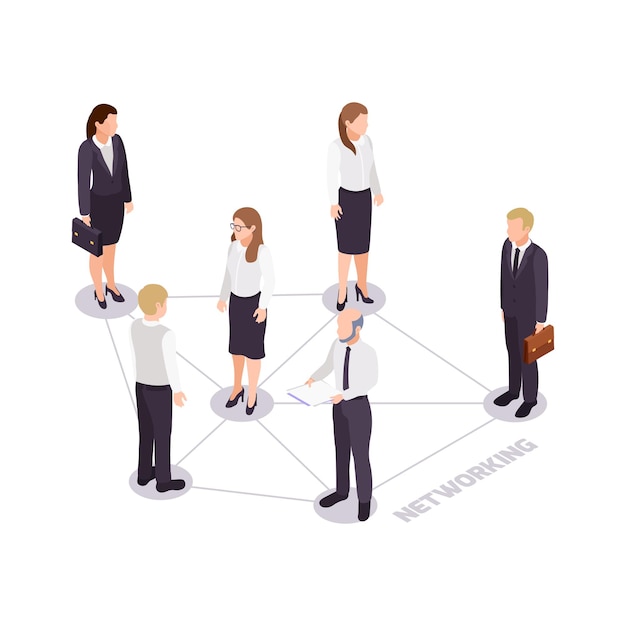 Soft skills network concept icon with isometric business characters