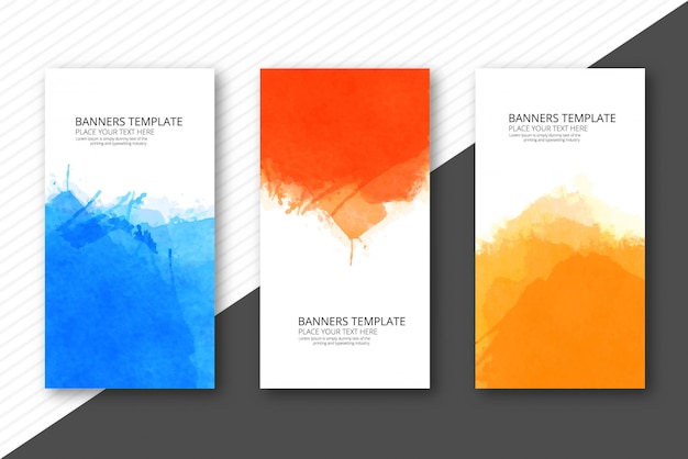 Soft watercolor colorful template banners set vector design