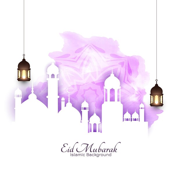 Soft watercolor eid mubarak festival greeting card