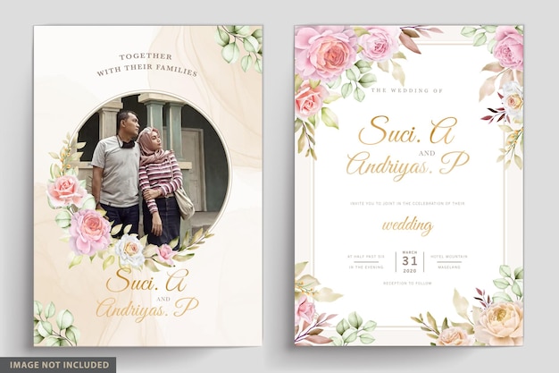 soft watercolor floral and leaves invitation card