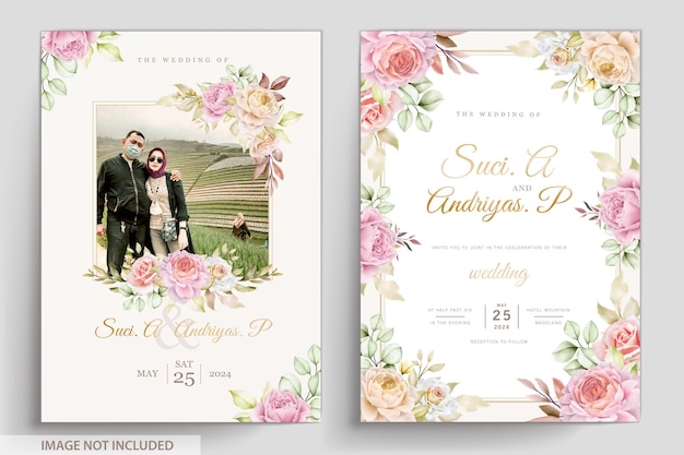 Soft watercolor floral and leaves invitation card