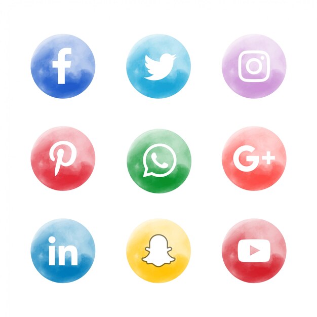 Free vector soft watercolor social media icons set