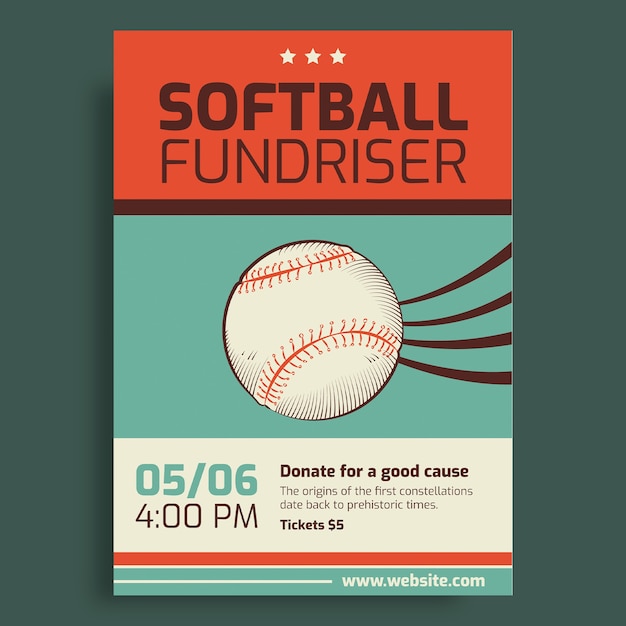 Free vector softball fundraiser flyer template design