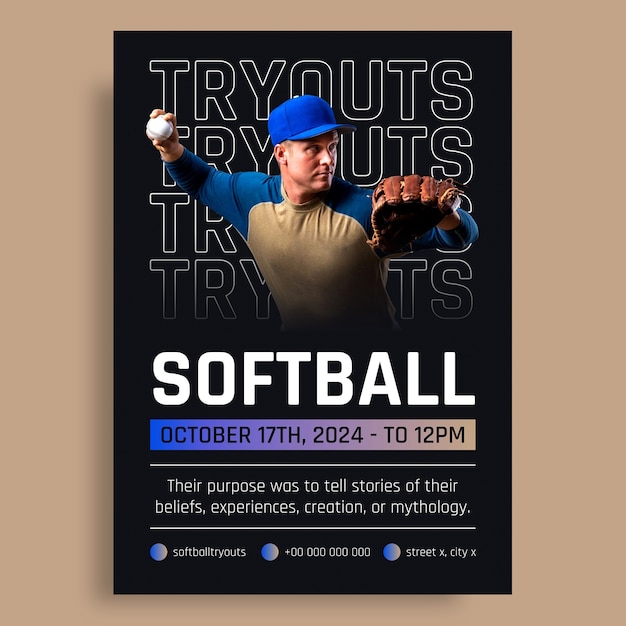 Vettore gratuito disegno modello di poster di softball