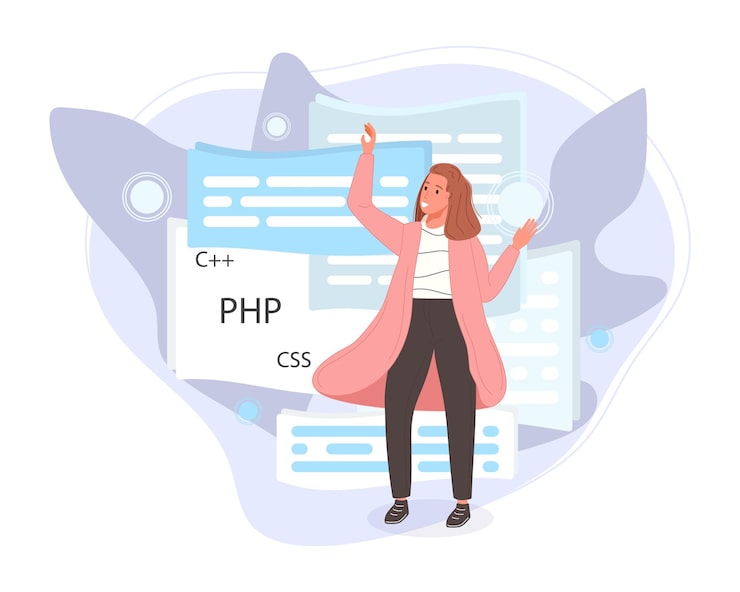 Free Vector software developers working of script coding engineer character programming languages vector