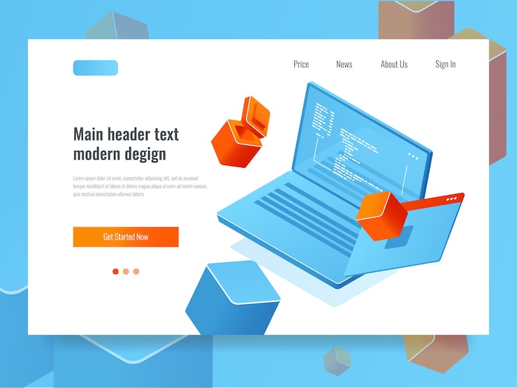 무료 Vector 소프트웨어 개발, 프로그래밍, 코드 및 화면이있는 랩탑, 프로그램 리 팩터