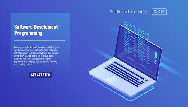 Разработка и программирование программного обеспечения, программный код на экране ноутбука