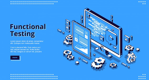 software testing isometric banner, functional test