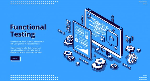 Software testing isometric banner, functional test