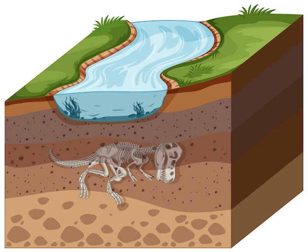 Soil layers with dinosaur fossil