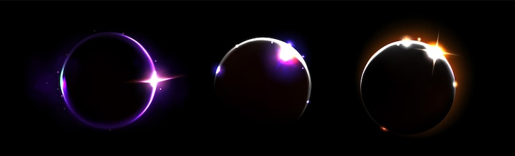 Free Vector solar eclipse and moon light neon ring vector