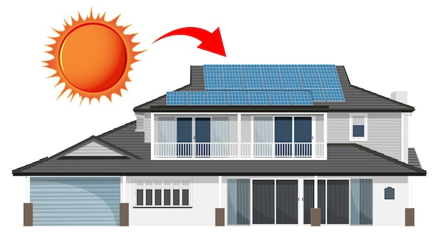 Бесплатное векторное изображение Солнечная энергия с домом и солнечной батареей