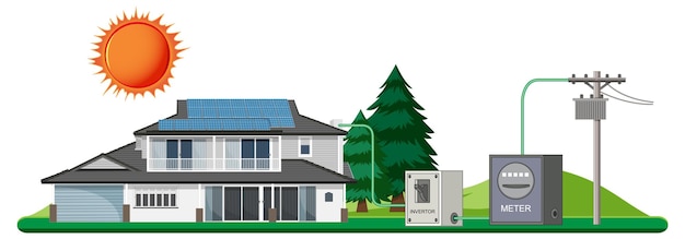 Vettore gratuito energia solare con casa e cella solare