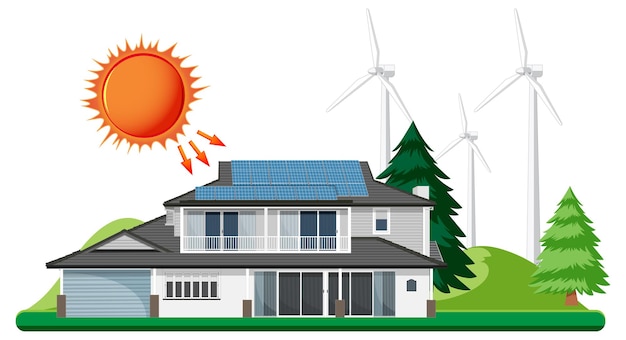 Vettore gratuito energia solare con casa e cella solare