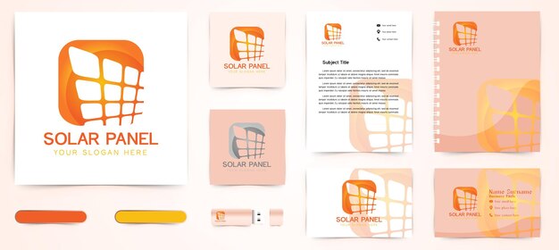 Солнечная панель, энергия Логотип и шаблон брендинга визитной карточки Designs Inspiration Isolated on White Background