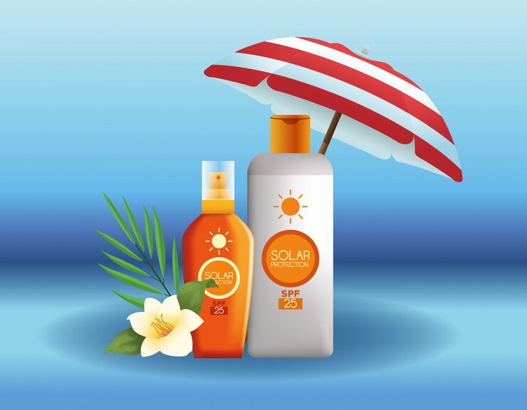 मुफ़्त वेक्टर solar protection bottles products for summer advertising