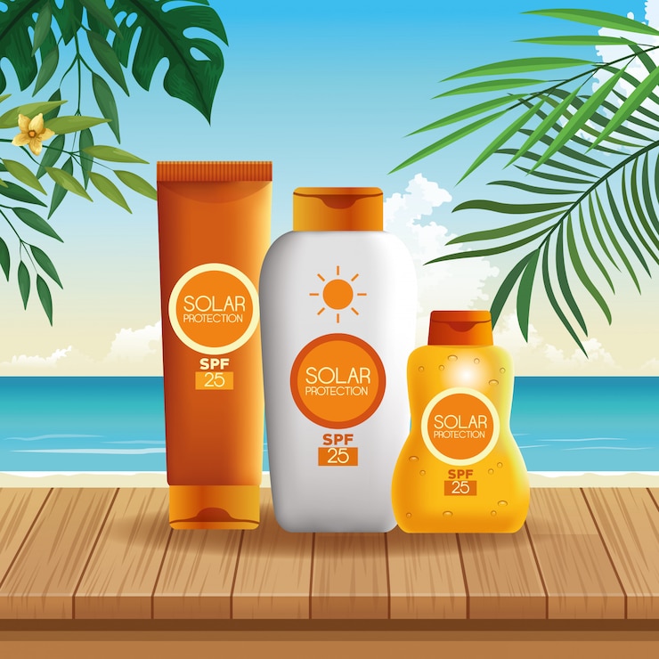 Free Vector solar protection bottles products for summer