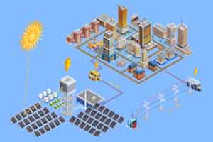 Free vector solar station isometric poster