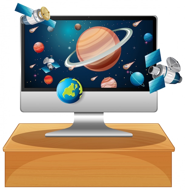 Free vector solar system on computer desktop