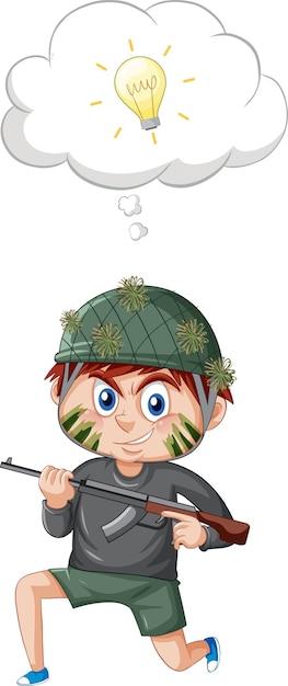 Free vector a soldier boy and thinking on white background