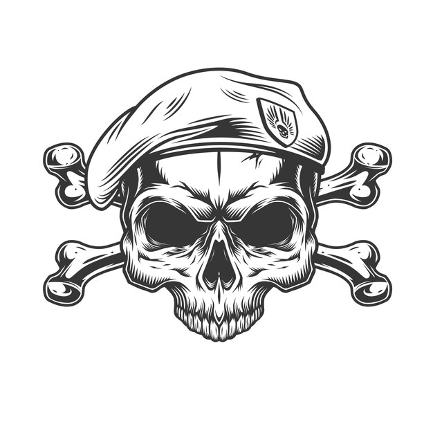 Soldier skull without jaw in beret