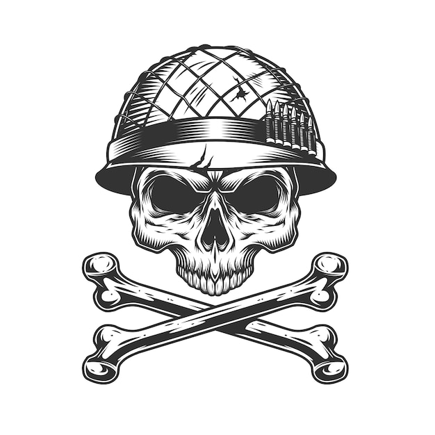 Free vector soldier skull without jaw in helmet