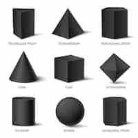 Free vector solid geometric shapes set