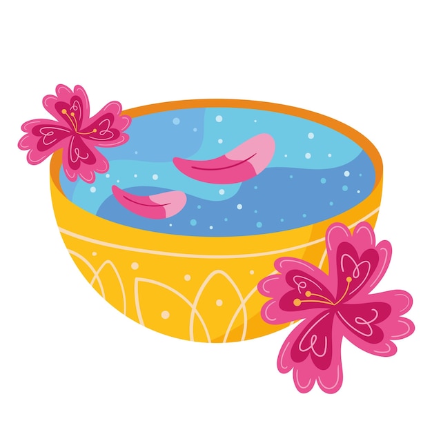 Free vector songkran bowl and flowers