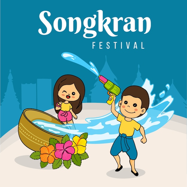 Songkran festival drawing concept