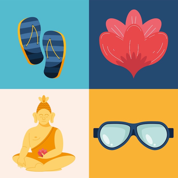 Free vector songkran festival four icons