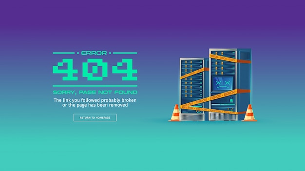 申し訳ありません、ページが見つかりません、404エラーの概念図。ウェブサイトはメンテナンス中です