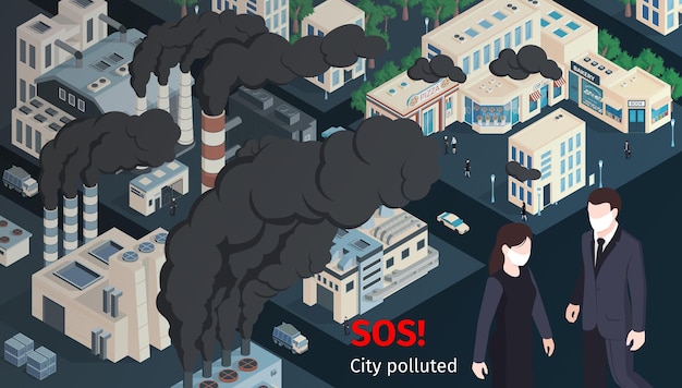 Free vector sos city polluted. contamination concept