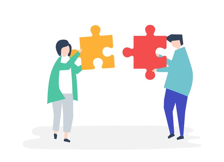 Free Vector soulmates connecting jigsaw pieces together