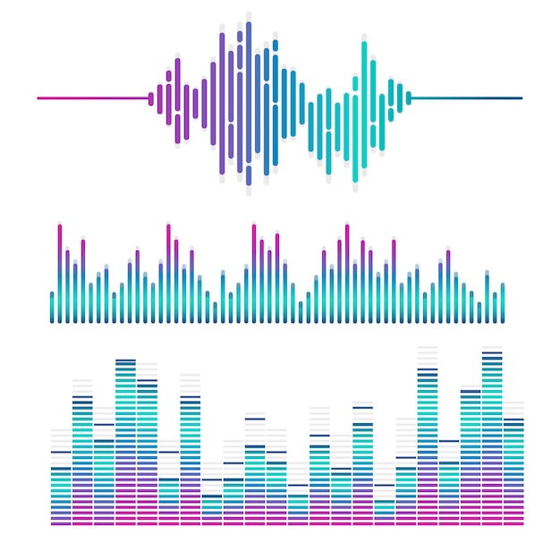 Sound wave equalizer vector design set