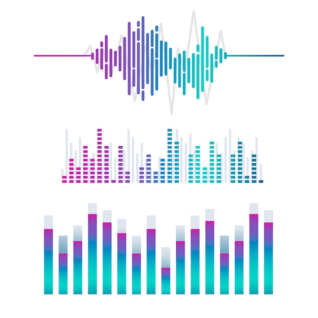 Sound wave equalizer vector design set