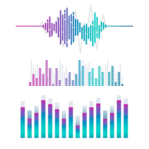 Sound wave equalizer vector design set