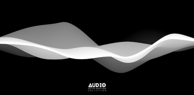 Sound wave visualiztion. 3d black and white solid waveform.