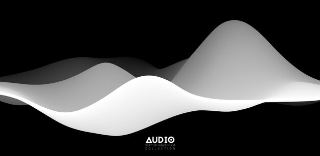 Sound wave visualiztion. 3D black and white solid waveform.