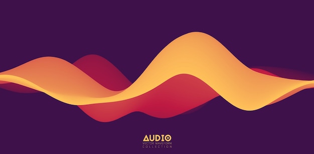 Визуализация звуковой волны Трехмерная оранжевая сплошная волна Шаблон образца голоса