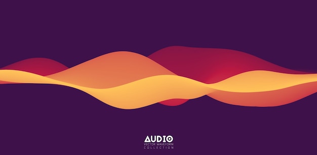 Визуализация звуковой волны. Сплошная 3D-форма волны оранжевого цвета
