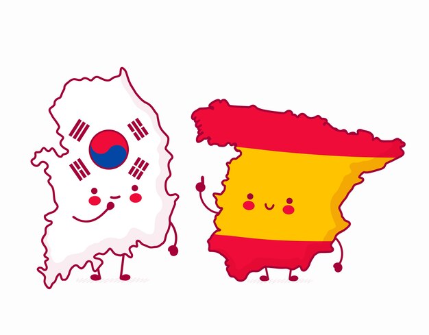 かわいい幸せな面白い韓国地図と吹き出しの中心の文字をフラグ プレミアムベクター