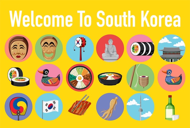 Free vector south korea element nation tradition icons set