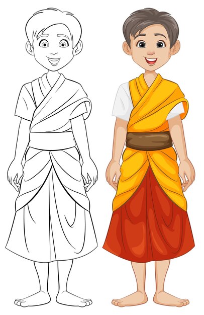 Free Vector southeast asian men in traditional outfits cartoon characters
